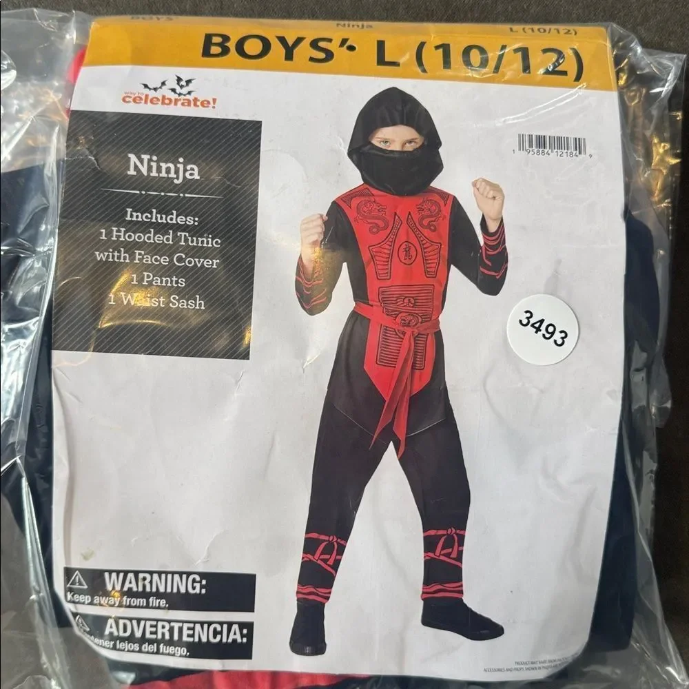 Kids Boys Ninja Costume 3 Piece Set Halloween Size L (10/12) NEW